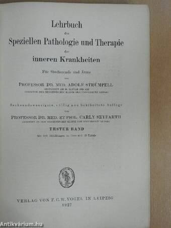 Lehrbuch der Speziellen Pathologie und Therapie der inneren Krankheiten I. (töredék)