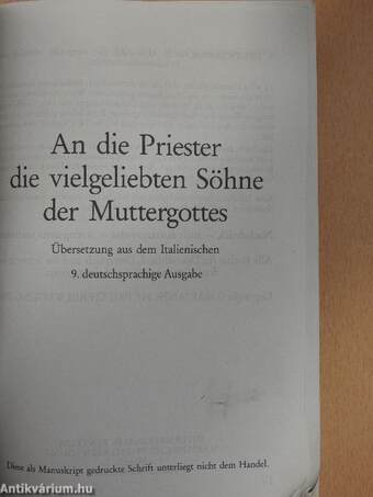 An die Priester die vielgeliebten Söhne der Muttergottes