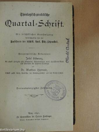 Theologisch-praktische Quartal-Schrift 1890/1-4. (gótbetűs)