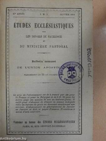 Études Ecclésiastiques 1889-1891. janvier-décembre