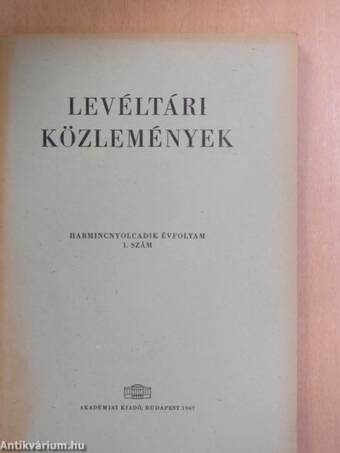 Levéltári közlemények XXXVIII/1-2.