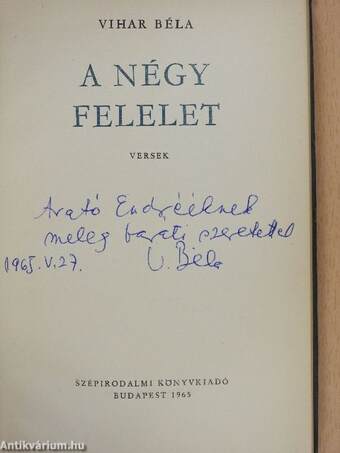 A négy felelet (dedikált példány)