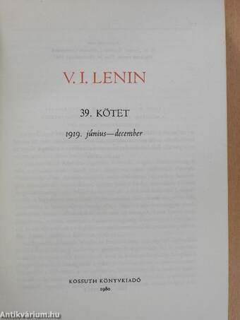 V. I. Lenin összes művei 39.