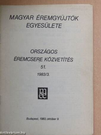 Magyar Éremgyűjtők Egyesülete Országos éremcsere közvetítés 1983/3