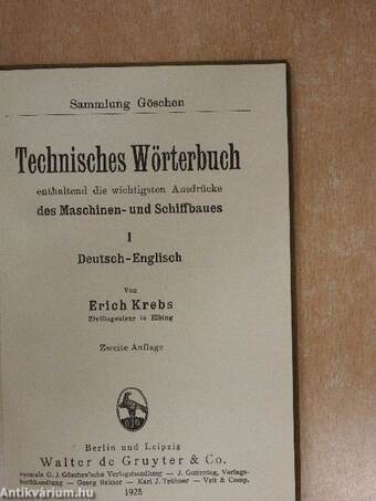 Technisches Wörterbuch I.