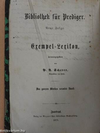 Exempel-Lexikon für Prediger und Katecheten I. (gótbetűs)(rossz állapotú)