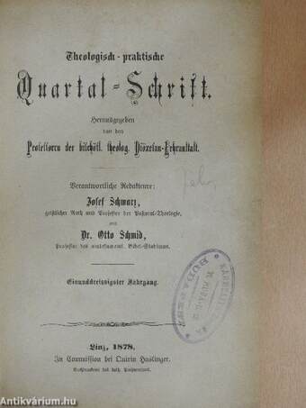 Theologisch-praktische Quartal-Schrift 1878/1-4. (gótbetűs)