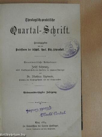 Theologisch-praktische Quartal-Schrift 1884/1-4. (gótbetűs)
