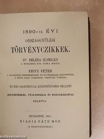 1890-ik évi országgyülési törvényczikkek