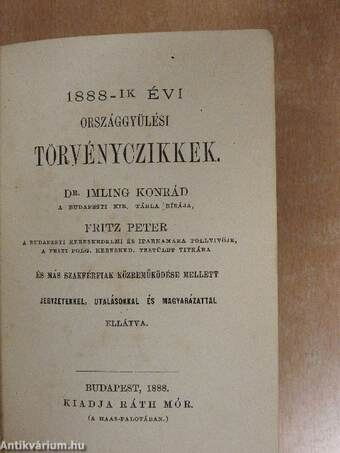 1888-ik évi országgyülési törvényczikkek