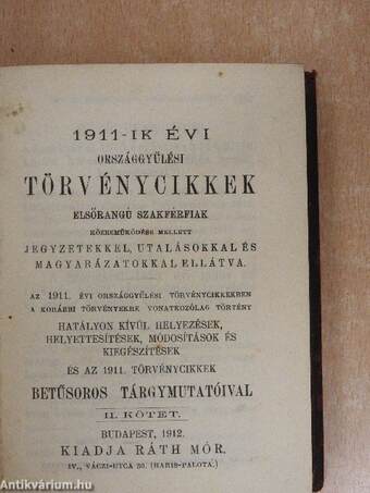 1911-ik évi országgyülési törvényczikkek II. (töredék)