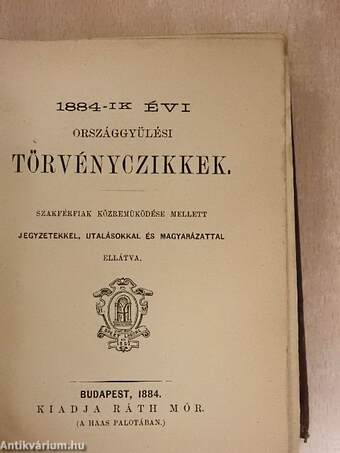 1884-ik évi országgyülési törvényczikkek