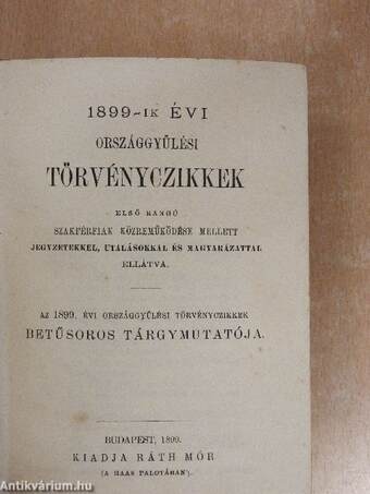 1899-ik évi országgyülési törvényczikkek