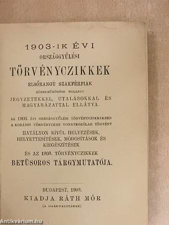 1903-ik évi országgyülési törvényczikkek