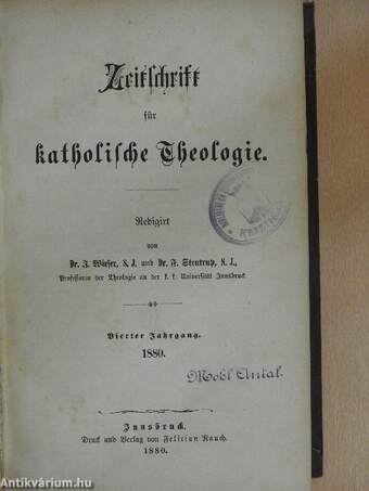 Zeitschrift für katholische Theologie 1880. (gótbetűs)