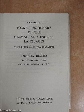 Wichmann's Pocket Dictionary of the German and English Languages/Wichmanns Taschenwörterbuch der Deutschen und Englischen Spache