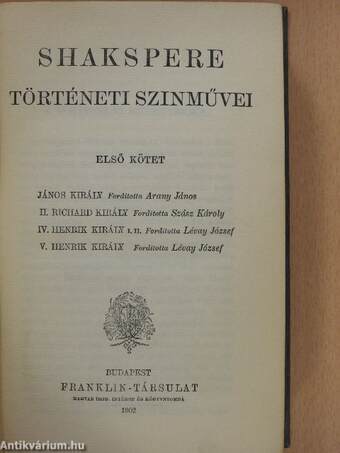 Shakspere történeti szinművei I. (töredék)