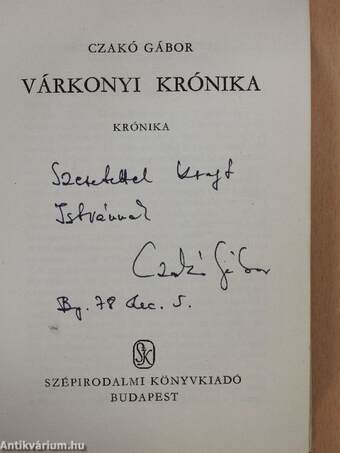 Várkonyi krónika (dedikált példány)