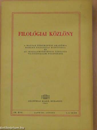 Filológiai Közlöny 1963. január-december