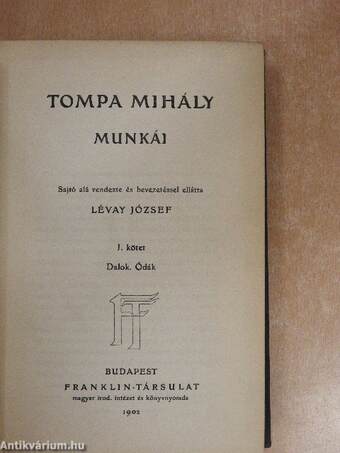 Tompa Mihály munkái I.