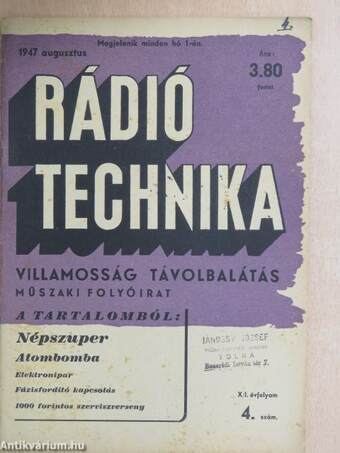 Rádiótechnika 1947. augusztus