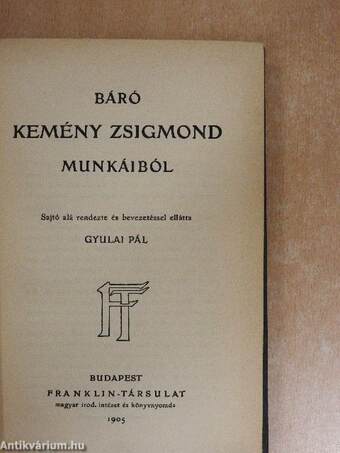 Báró Kemény Zsigmond munkáiból