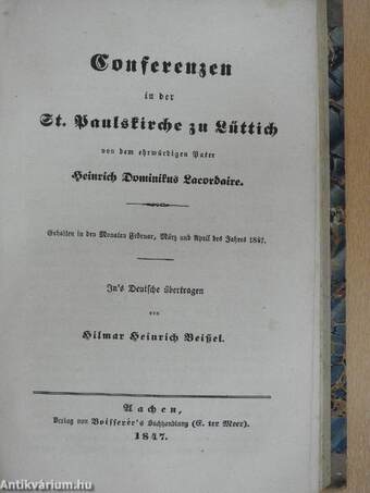 Homiletische Aehrenlese/Conferenzen in der St. Paulskirche zu Lüttich/Sechs Reden bei der Feierlichkeit der ersten heiligen Communion der Kinder (gótbetűs)