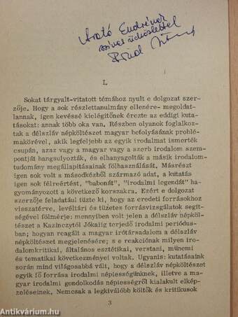 A délszláv népköltészet magyar recepciója Kazinczytól Jókaiig (dedikált példány)