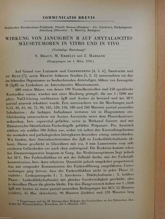 Wirkung von Janusgrün B auf Amytalascites Mäusetumoren in vitro und in vivo (dedikált példány)