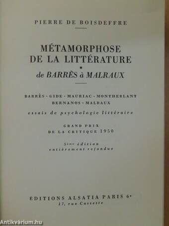 Métamorphose de la Littérature I.