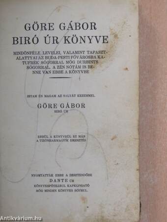 Göre Gábor biró úr könyve (rossz állapotú)