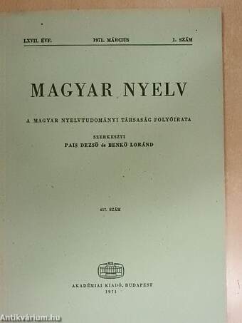 Magyar Nyelv 1971/1-4.