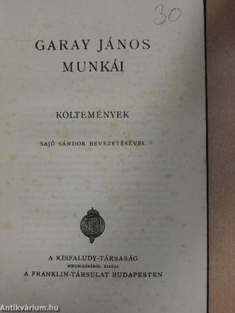 Garay János munkái