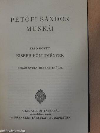 Petőfi Sándor munkái I.