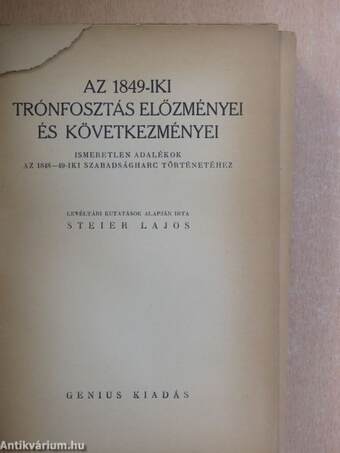 Az 1849-iki trónfosztás előzményei és következményei (rossz állapotú)