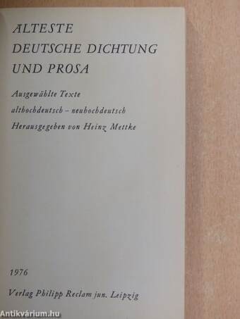 Älteste deutsche Dichtung und Prosa