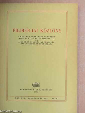 Filológiai Közlöny 1984. január-december