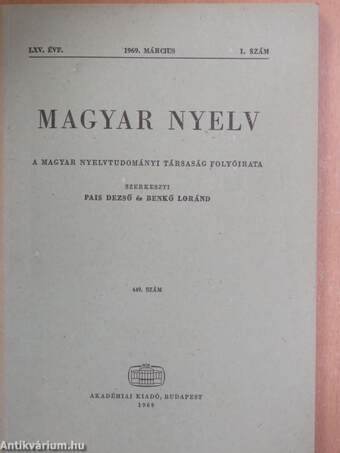 Magyar Nyelv 1969/1-4.