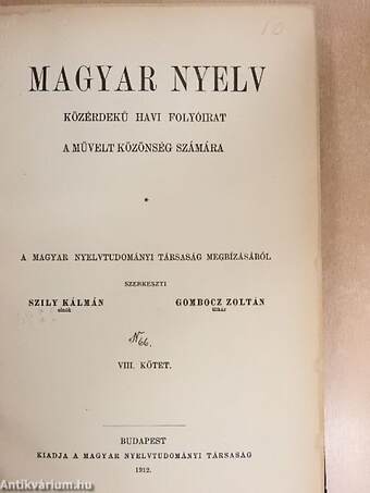 Magyar Nyelv 1912. január-december