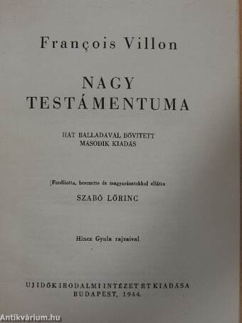 Francois Villon Nagy Testámentuma