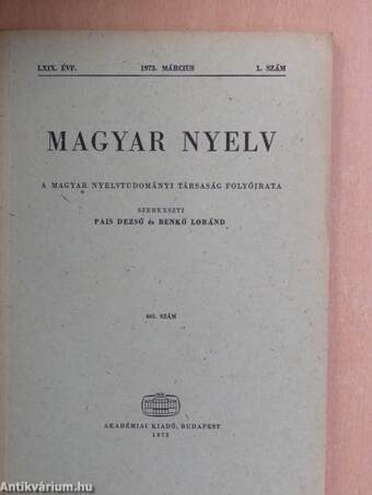 Magyar Nyelv 1973/1-4.