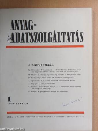 Anyag- és adatszolgáltatás 1950. január-december