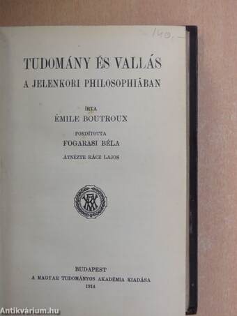 Tudomány és vallás a jelenkori philosophiában