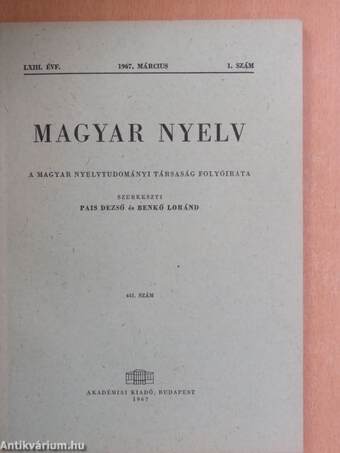 Magyar Nyelv 1967/1-4.