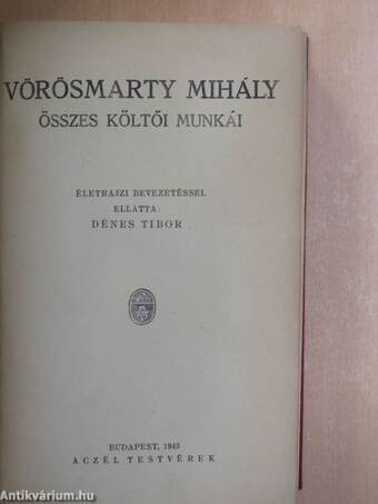 Vörösmarty Mihály összes költői munkái