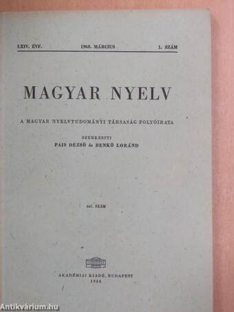 Magyar Nyelv 1968/1-4.