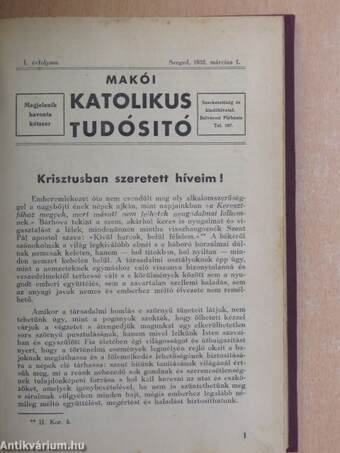 Makói Katolikus Tudósitó 1932. március 1.-december 15.