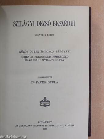 Szilágyi Dezső beszédei IV.