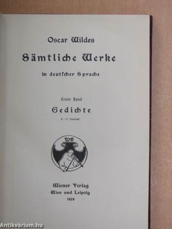 Oscar Wildes Sämtliche Werke in deutscher Sprache 1-6., 8-10. (gótbetűs) (nem teljes sorozat)