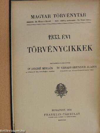 1933. évi törvénycikkek